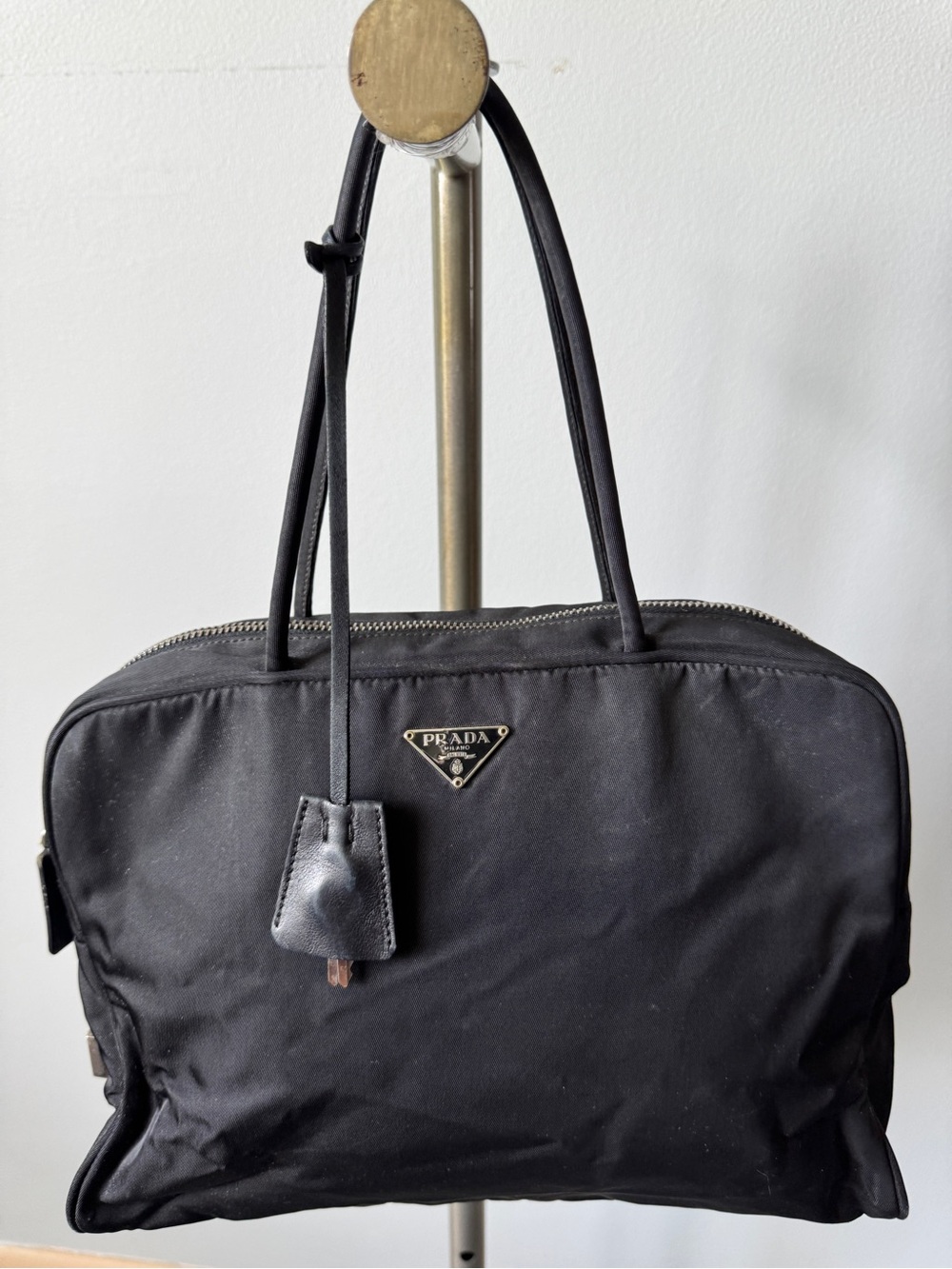Prada Black Nylon Shoulder Bag with Triangular Logo